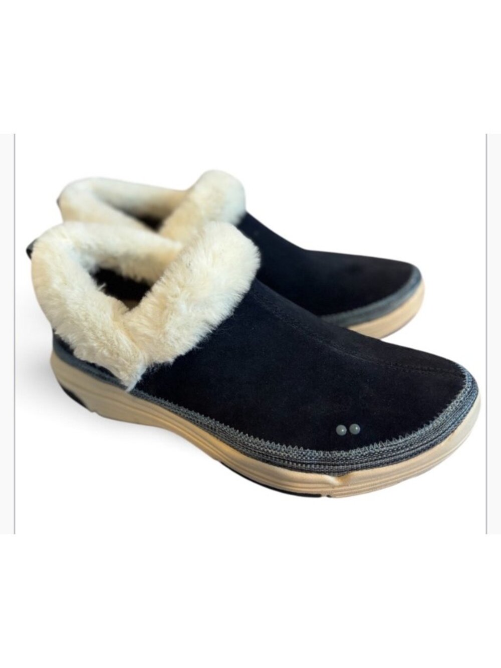 Ryka Navy Slip On Shoes Slippers Fur On Top Comfortable Size 7.5